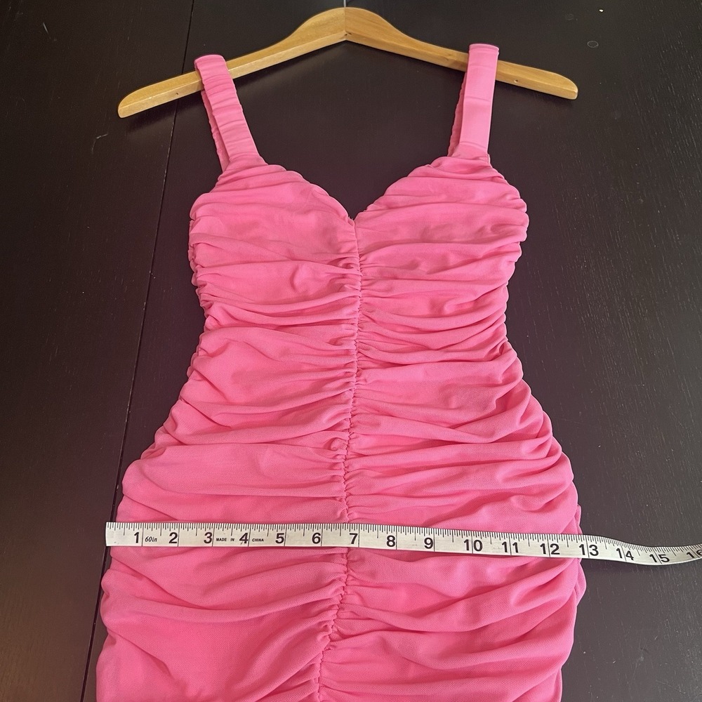 HELLO MOLLY Let's Celebrate Mini Dress Size S 4 Pink Ruched Bodycon Barbie NEW - Picture 12 of 13